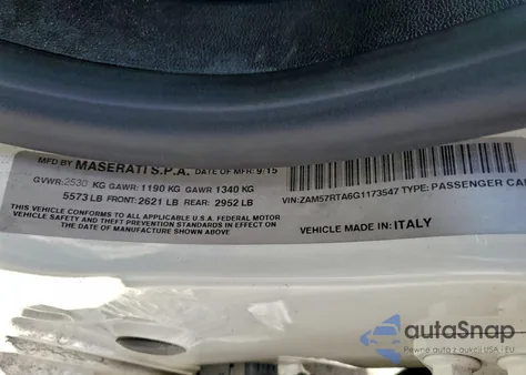 2016 Maserati Ghibli S z USA, uszkodzony, nr VIN ZAM57RTA6G1173547